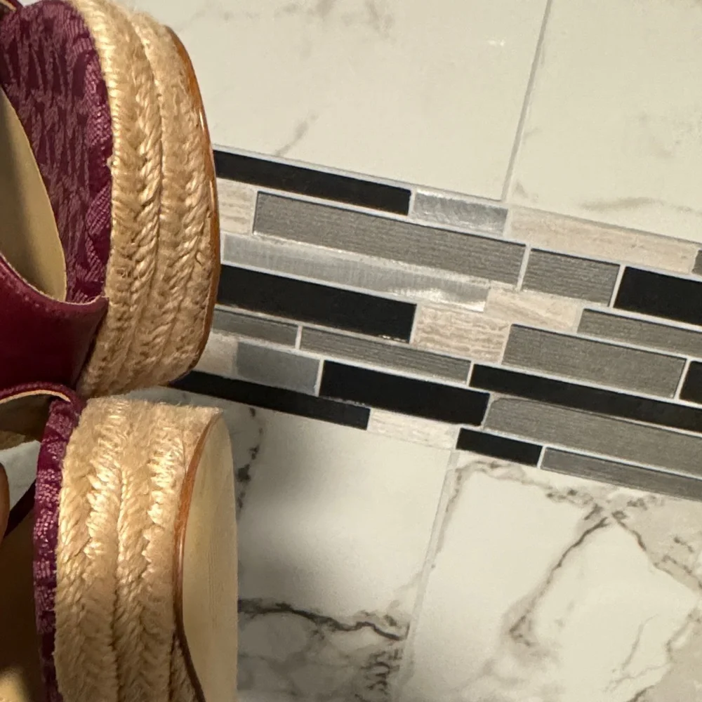 Michael Kors Burgundy and Tan Wedge Sandals - Picture 14 of 16